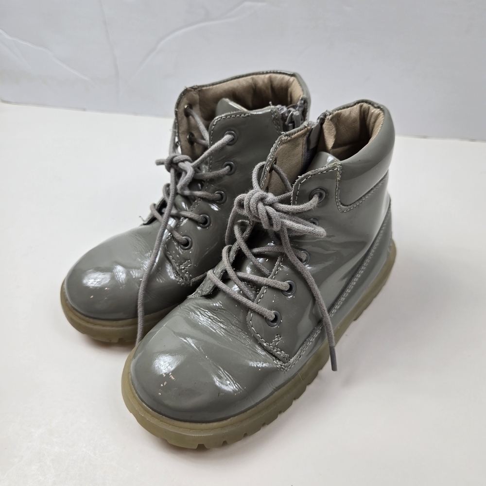 AKID Atticus Light Gray Patent Leather Pony Zipper Boots Size 12